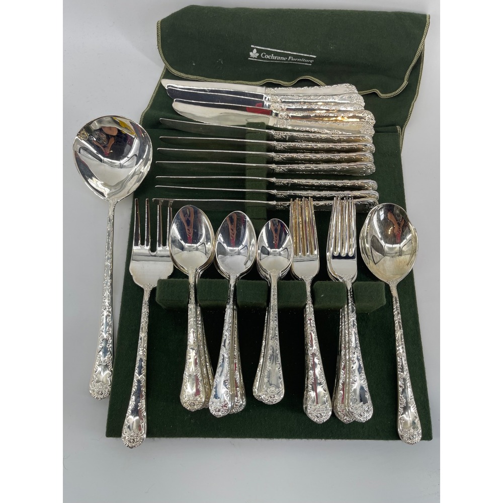 Enchanted Rose International Silver 12 Place Set Silver Plate Floral Excellent
